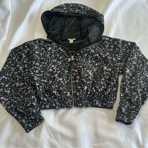 Forever21 Paint Splotch Cropped Hooded Active Long Sleeve Jacket Womens Medium